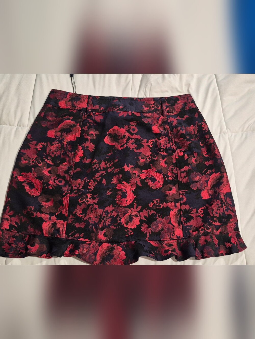 Express Red and Black Floral Jacquard Mini Skirt